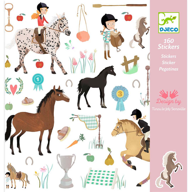 djeco autocollants chevaux - 160 pièces