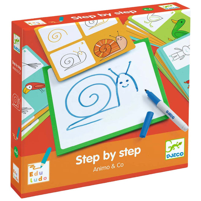 djeco cartes à dessiner étape par étape - animaux - animo and co