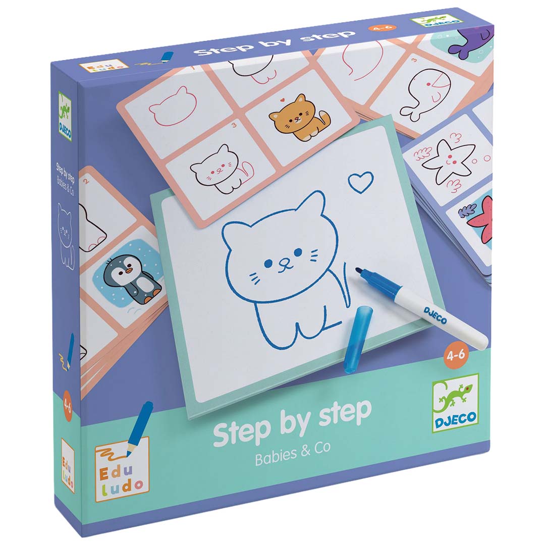 djeco cartes à dessiner step by step bébés animaux