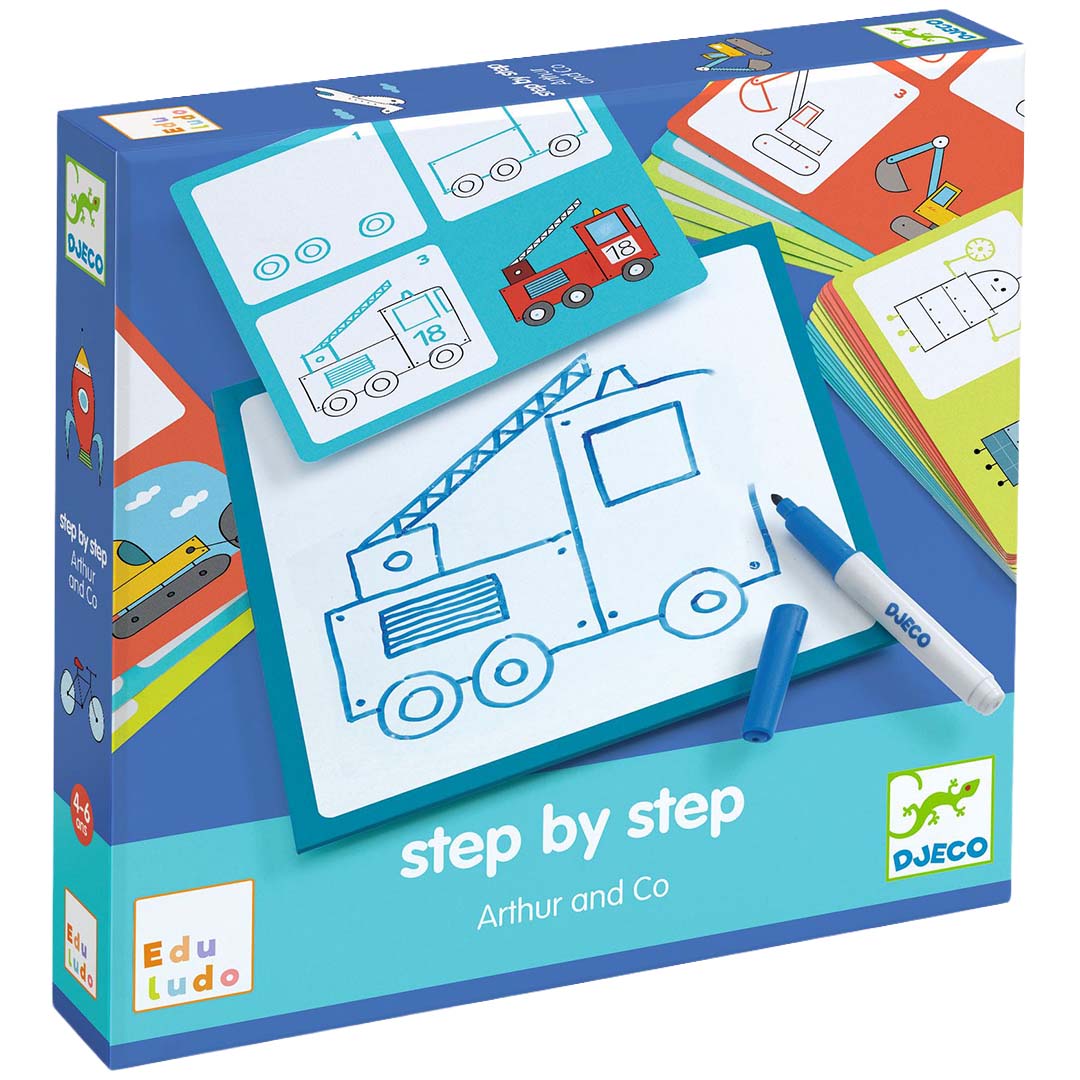 djeco cartes à dessiner step by step véhicules