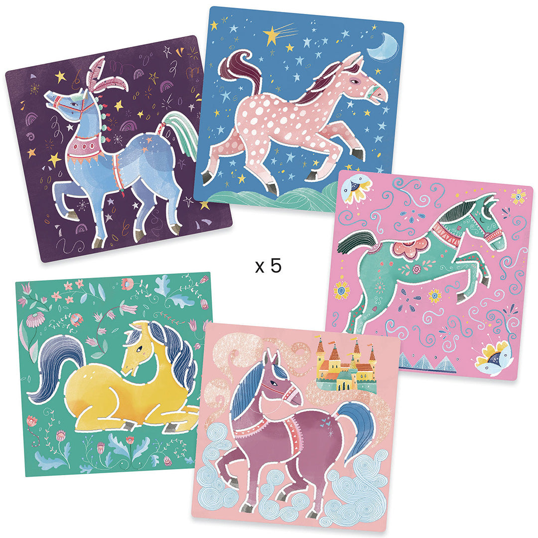 djeco tekensjablonen paarden