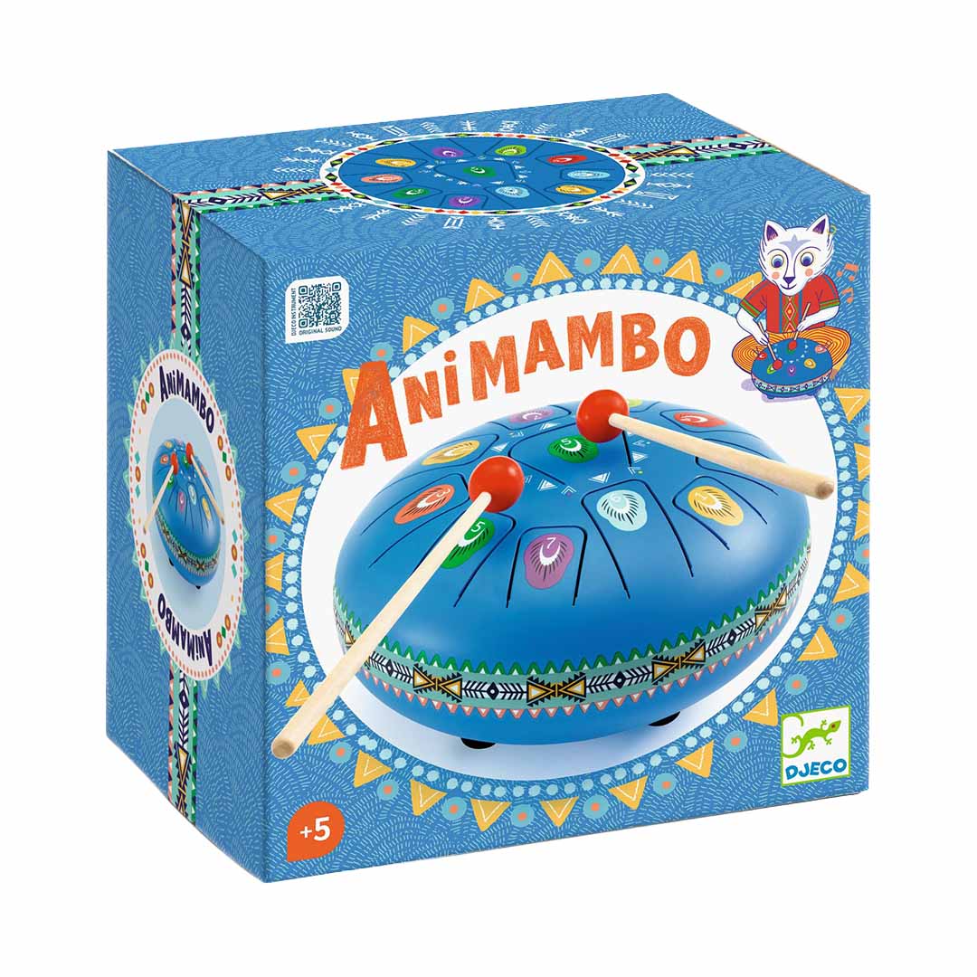 djeco tongtrommel animambo - kobaltblauw - Ø 20 cm | DJ06040 | 3