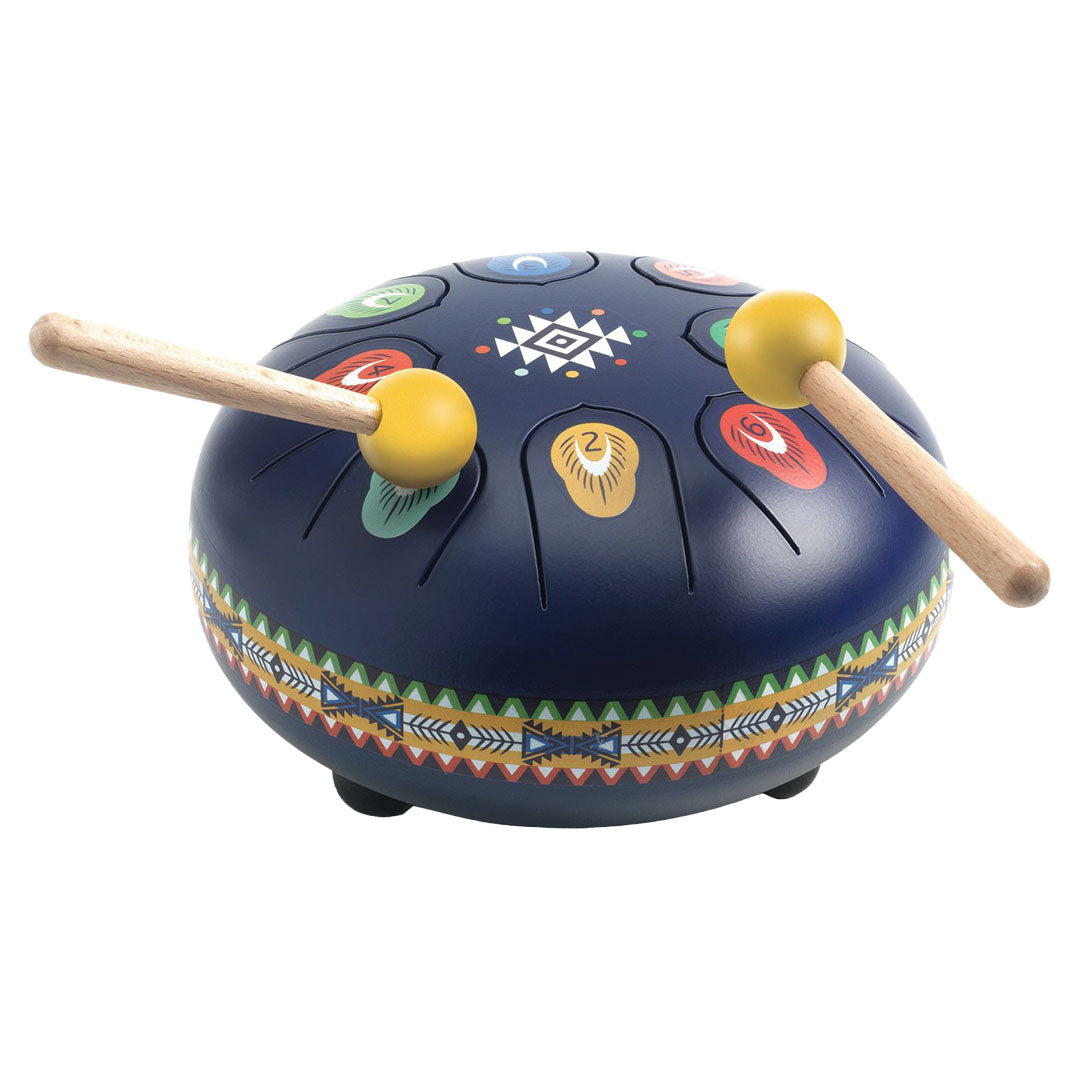djeco tambour à languettes animambo - bleu - Ø15 cm