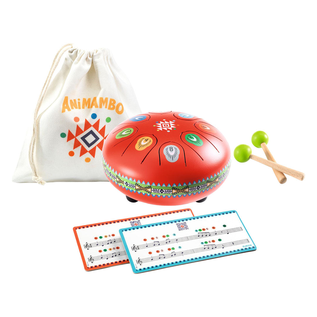 djeco tongtrommel animambo - rood - Ø15 cm