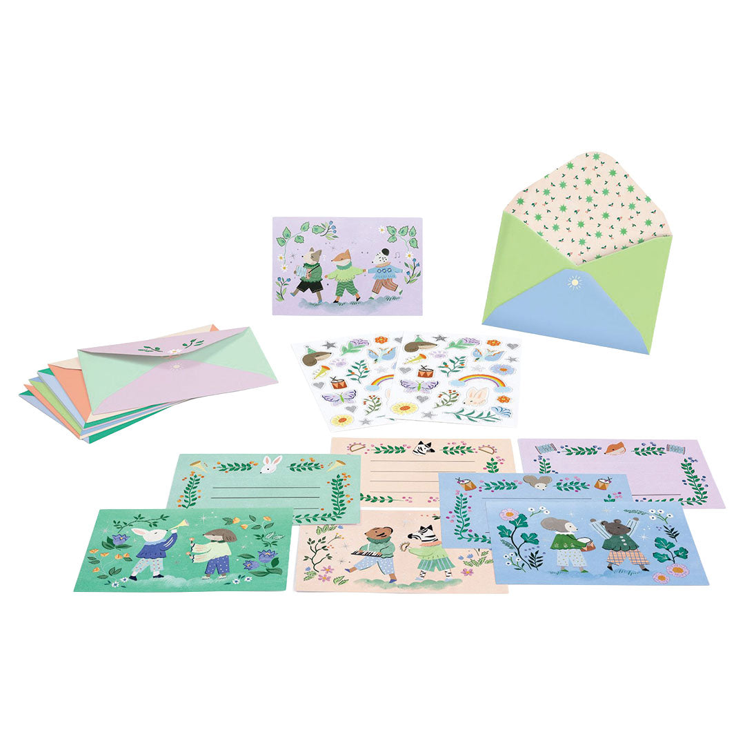 djeco invitations d'anniversaire animal fanfare - 8 pcs