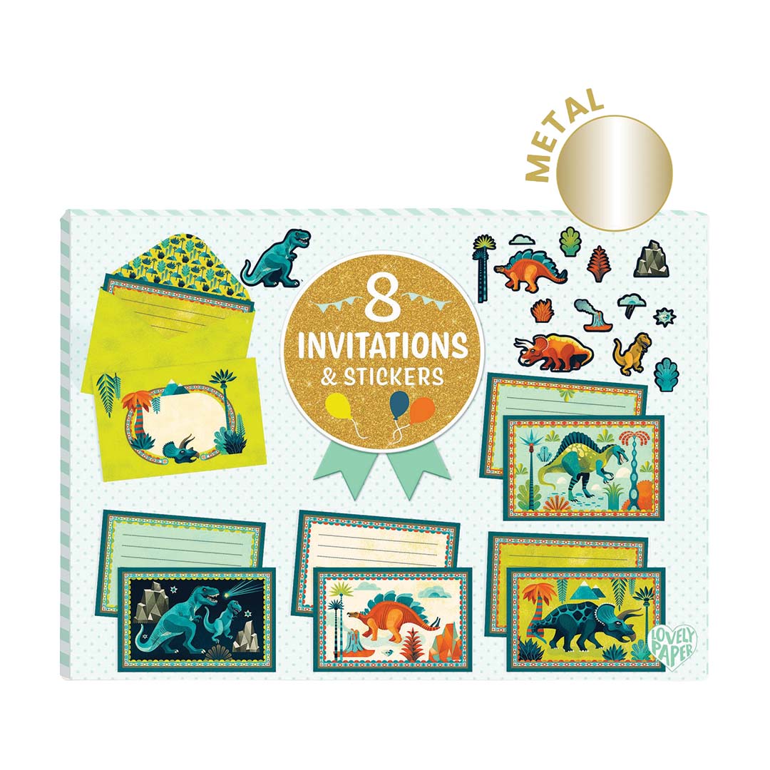 djeco invitations d'anniversaire cric croc dino rock - 8 pcs