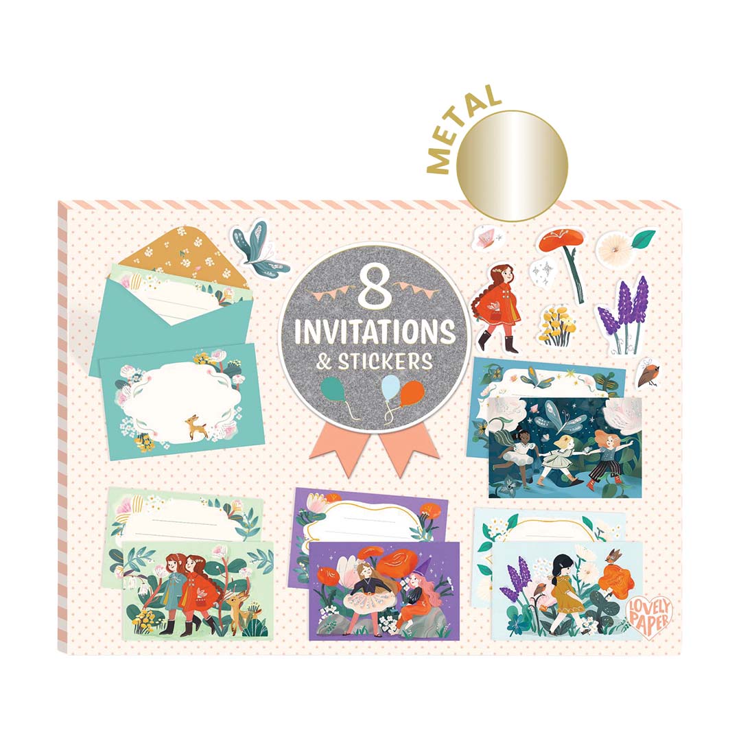 djeco invitations d'anniversaire garden friends - 8 pcs