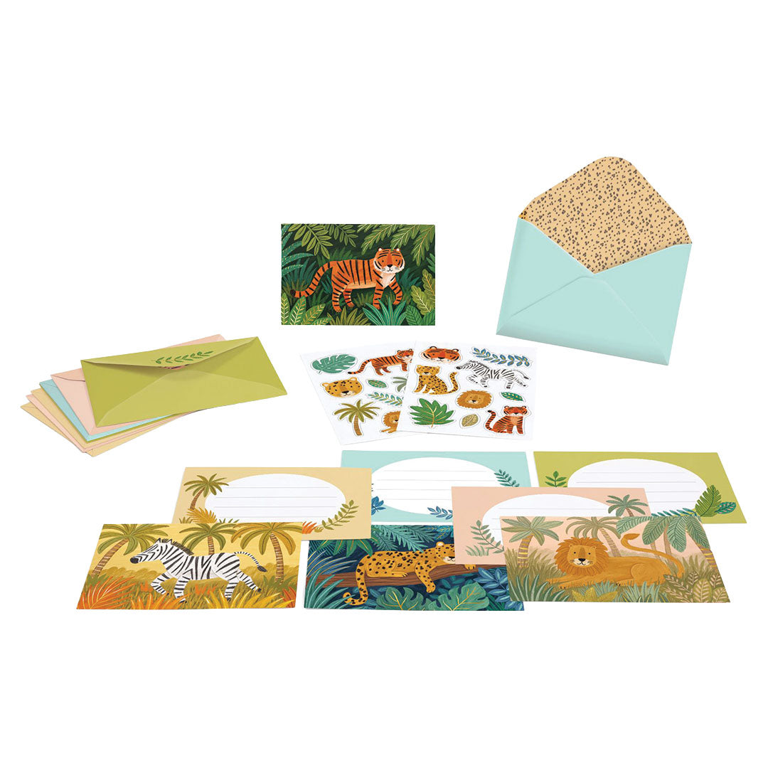 djeco invitations d'anniversaire jungle animals - 8 pcs