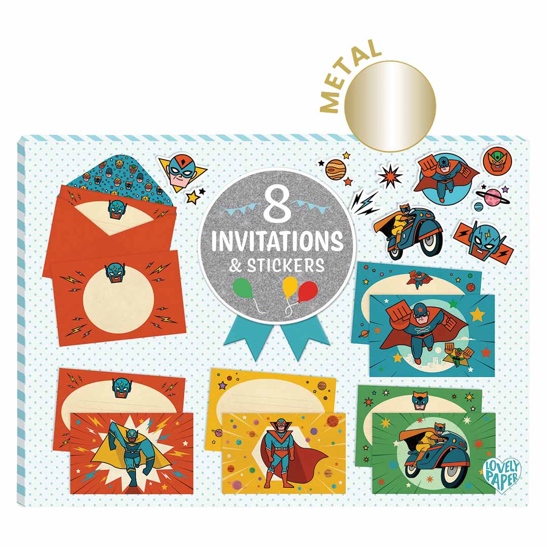 djeco invitations d'anniversaire pow! bang! - 8 pcs