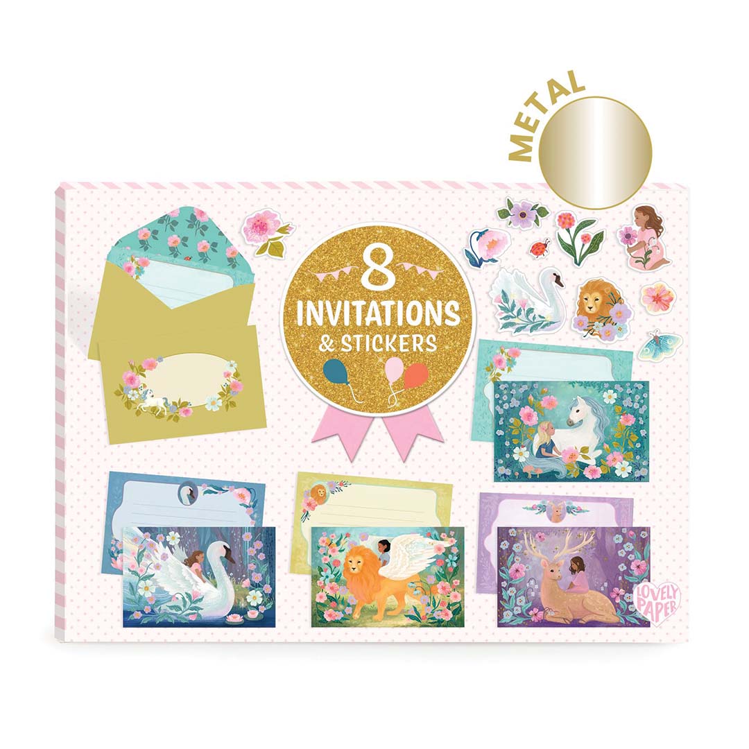 djeco invitations d'anniversaire wonderful creatures - 8 pcs