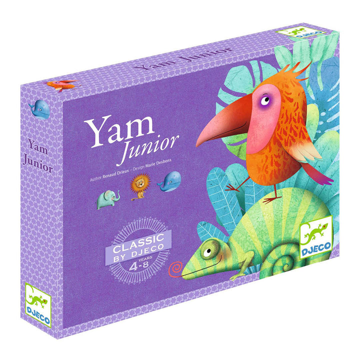 Djeco Yam Junior spelverpakking met een vogel en kameleon.