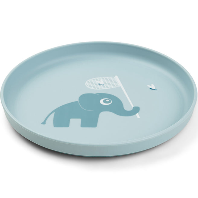 done by deer kinderbord met een blauwe olifant die een vlieg probeert te vangen met een net.