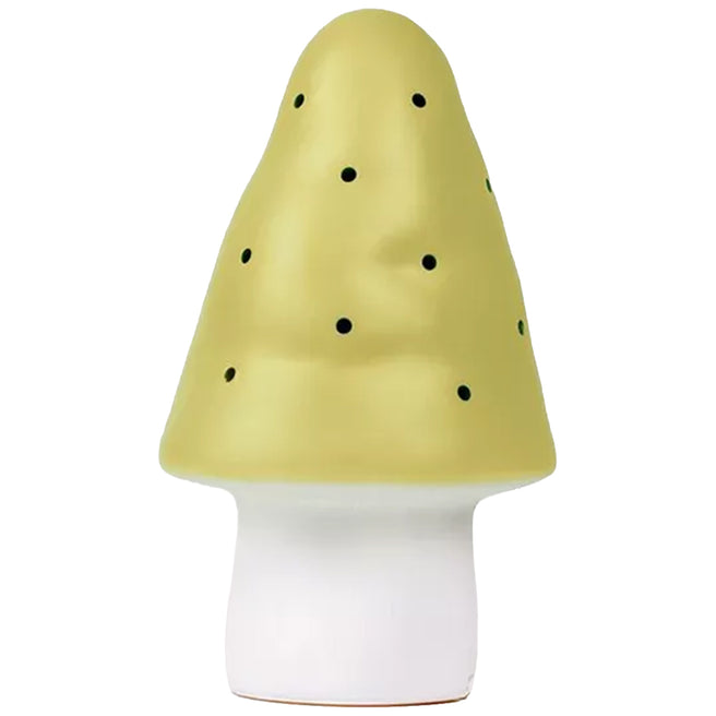 Egmont Toys paddenstoel nachtlamp in citroengrasgeel met zwarte stippen.