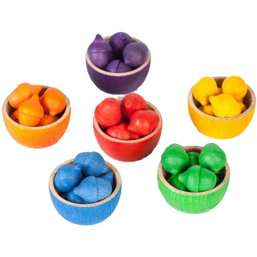 grapat 6 houten bakjes met 36 eikeltjes en tang | 15-107 | 0