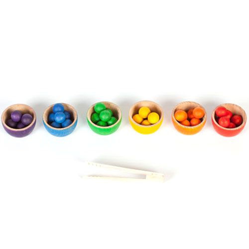 grapat 6 houten bakjes met 36 knikkers en tang | 15-106 | 0