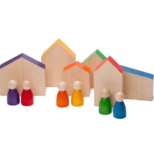 grapat houten huisjes en nins® poppetjes (12st)  | 15-110 | 0