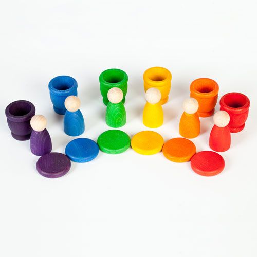 grapat houten nins® poppetjes met bakjes en schijfjes  | 15-101 | 0