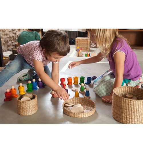 grapat houten nins® poppetjes met bakjes en schijfjes  | 15-101 | 1
