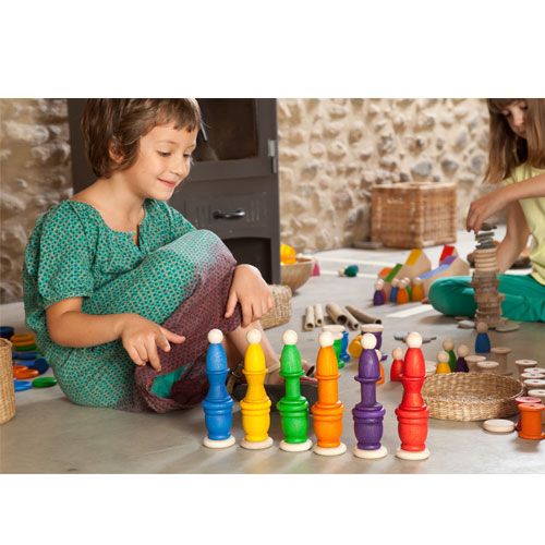 grapat houten nins® poppetjes met bakjes en schijfjes  | 15-101 | 2