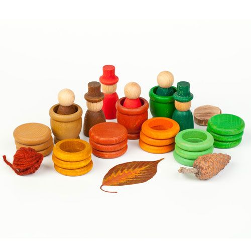 grapat houten nins® poppetjes met ringen en schijfjes - 27st - herfst | 16-163 | 2