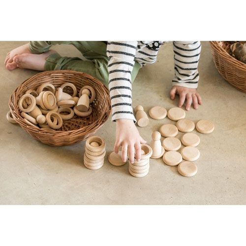 grapat houten nins® poppetjes met ringen en schijfjes - naturel | 15-102C | 1