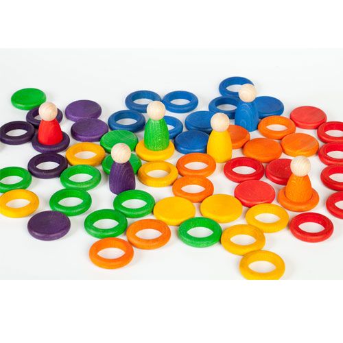 grapat houten nins® poppetjes met ringen en schijfjes - regenboog | 15-102 | 1