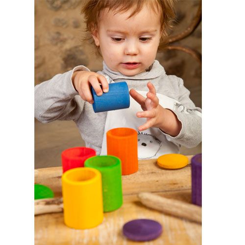 grapat houten potjes met deksel kleur - (6 st) | 16-137 | 1