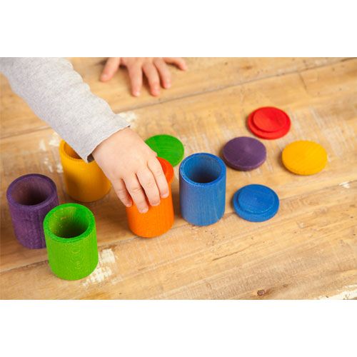 grapat houten potjes met deksel kleur - (6 st) | 16-137 | 2