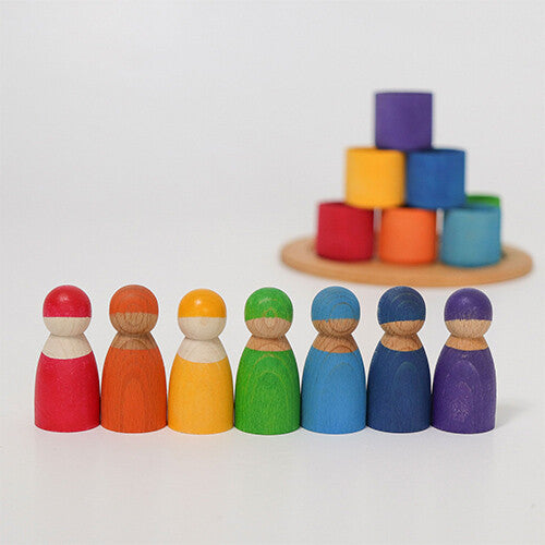 grimm's houten regenboog vrienden in kom - 7 st  | 10580 | 2