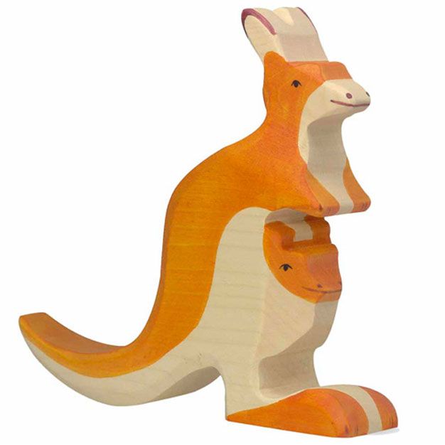 holztiger kangoeroe met jong 15 cm  | 80193 | 0