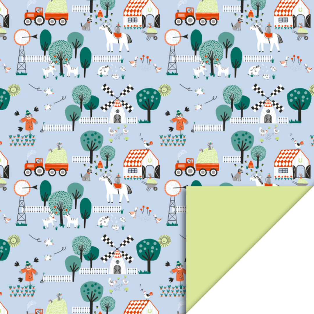 house of products papier cadeau ferme bleu - lime - 3 m