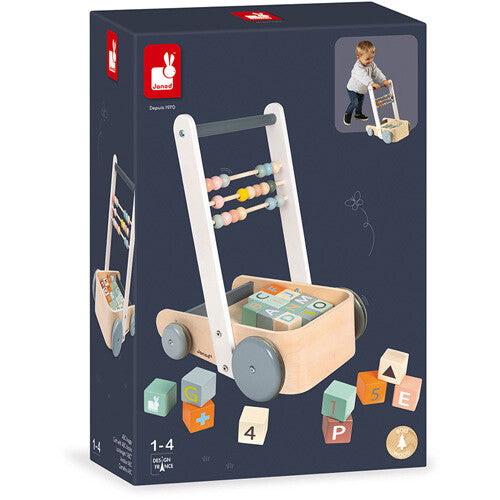 janod loopwagen met blokken - sweet cocoon - 20st | 11.4408 | 1