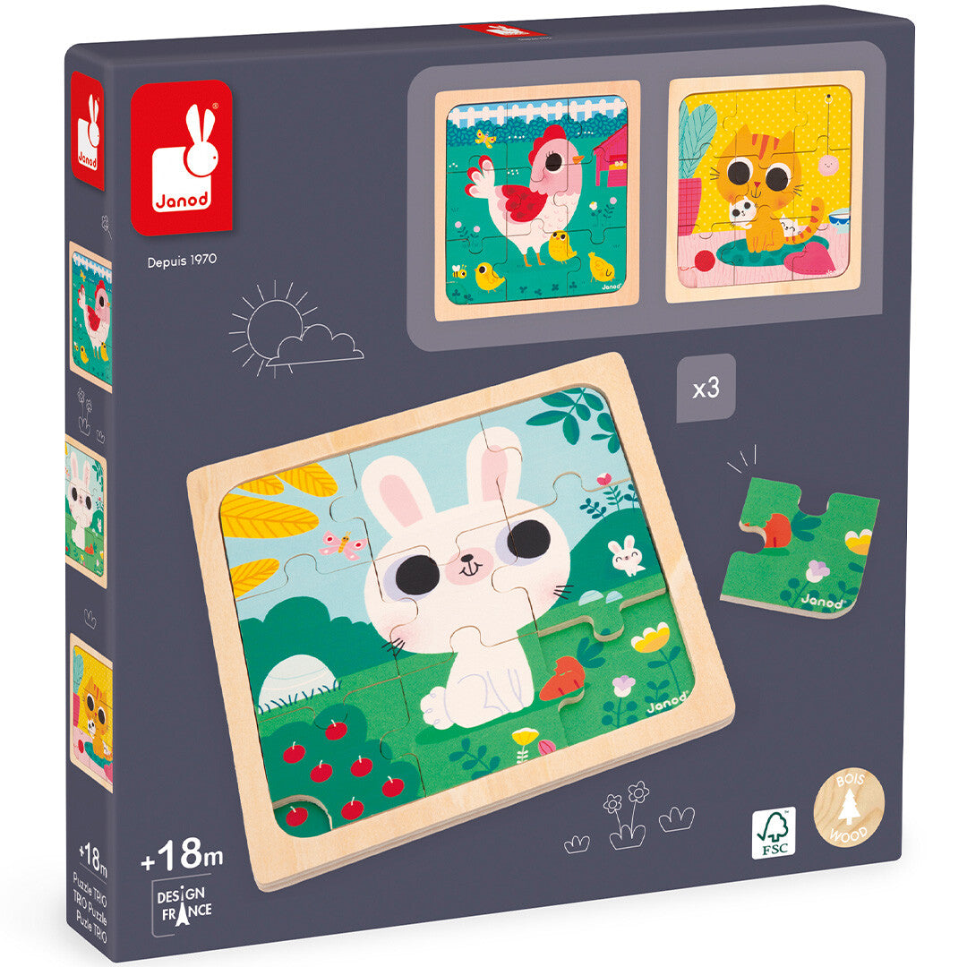 janod puzzel kip, kat en konijn - 3x9st | 11.7113 | 0