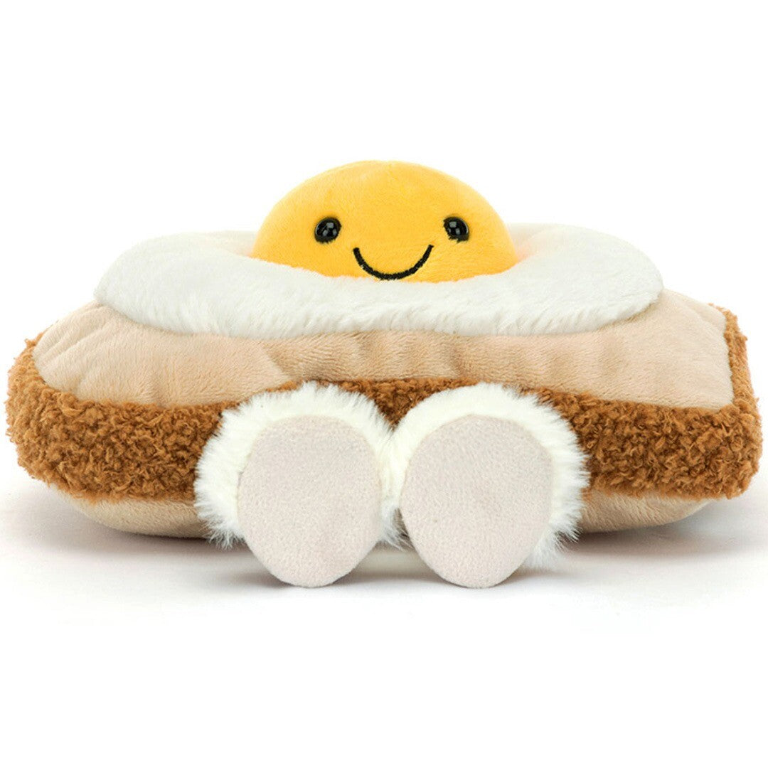 Jellycat Amuseables knuffelei op brood met een lachend gezicht en kleine voetjes.