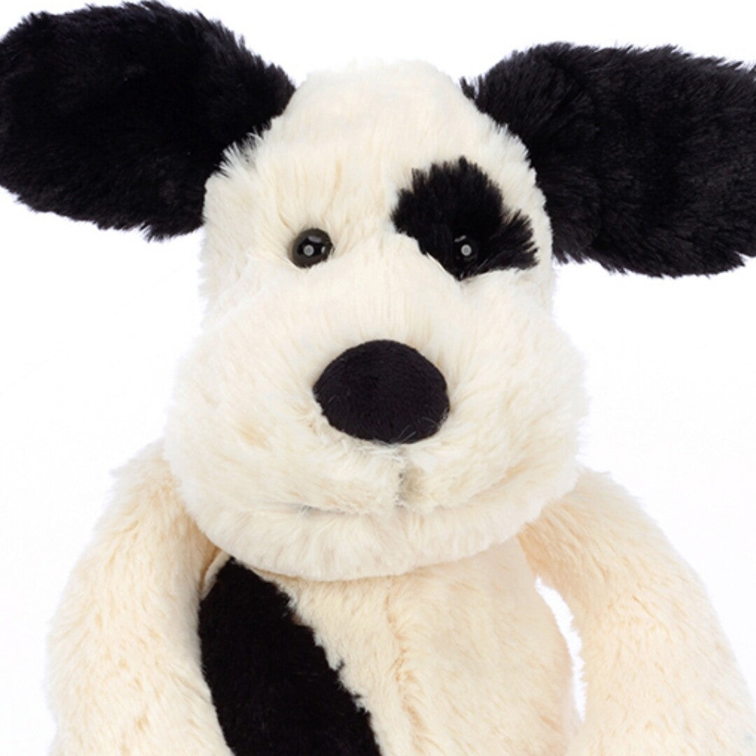 jellycat knuffelhond bashful black & cream puppy - 31 cm  | BAS3BCPN | 1