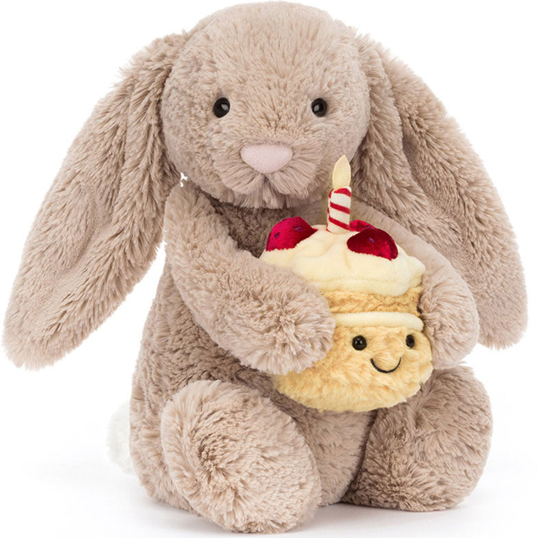 jellycat knuffelkonijn bashful bunny met verjaardagstaart - 31 cm | BAS3BEBB | 0