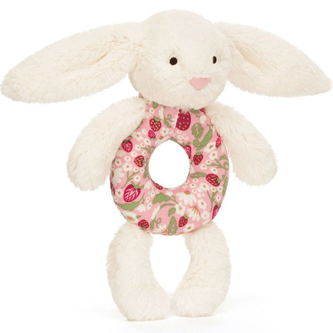 jellycat rammelaar blossom cream konijn - berry - 18 cm   | BRR4MS | 0