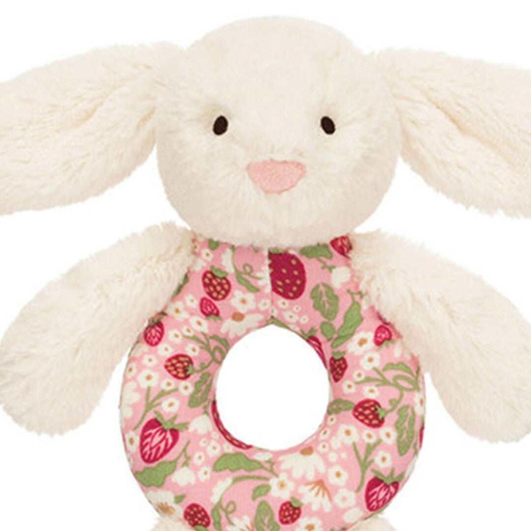 jellycat rammelaar blossom cream konijn - berry - 18 cm   | BRR4MS | 2