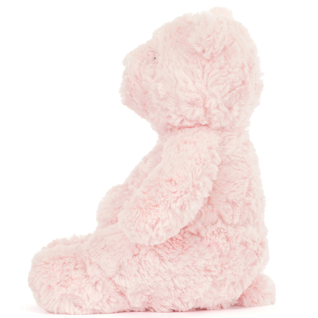 Jellycat roze pluchen knuffelbeer Bartholomew Leola van de zijkant gezien.