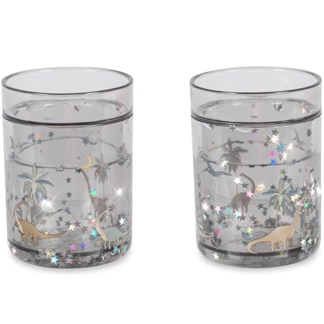 konges sløjd kinderbekers met glitter dino - grijs - 2st | KS102642-DINO | 0