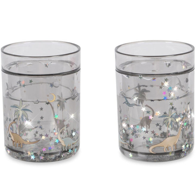 konges sløjd kinderbekers met glitter dino - grijs - 2st | KS102642-DINO | 0