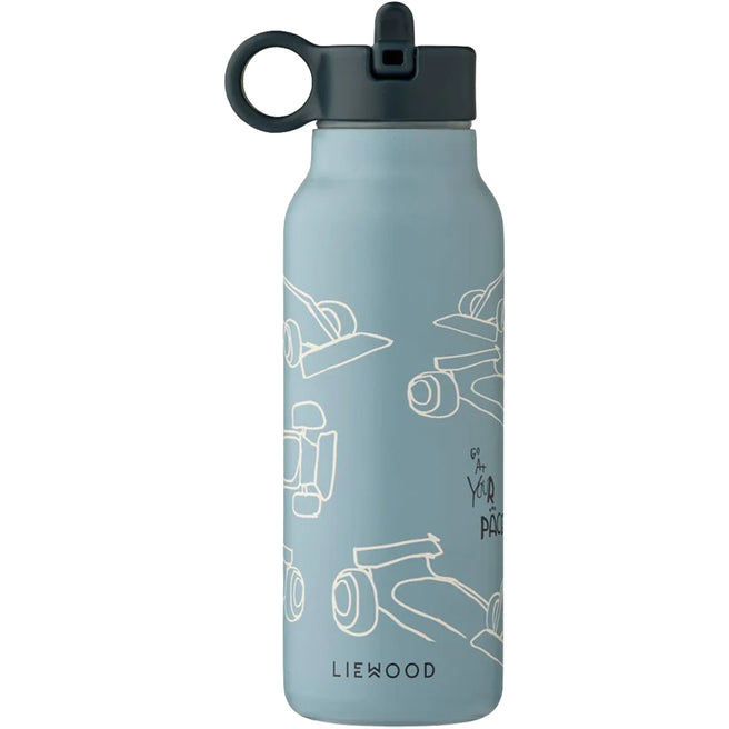 liewood rvs thermosfles falk - race cars - beach blue - 350 ml | LW19617\2783 | 