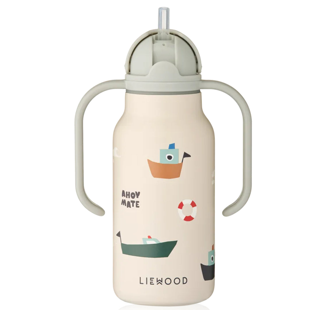 liewood rvs thermosfles kimmie - sailing - sandy - 250 ml met rietje zichtbaar | LW19618-2618 | 4