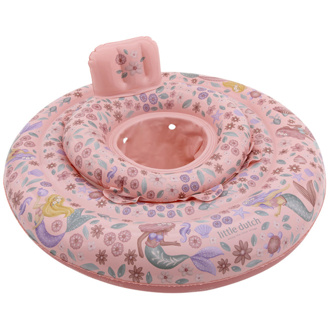Little Dutch roze baby zwemstoel met zeemeermin- en bloemenpatroon.