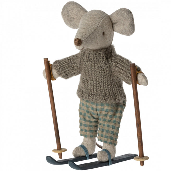 maileg knuffelmuis grote broer op ski's - 13 cm | 17-3212-00 | 0