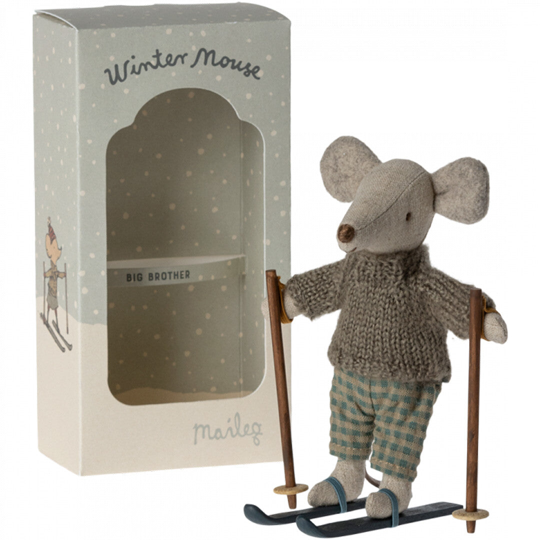 maileg knuffelmuis grote broer op ski's - 13 cm | 17-3212-00 | 2