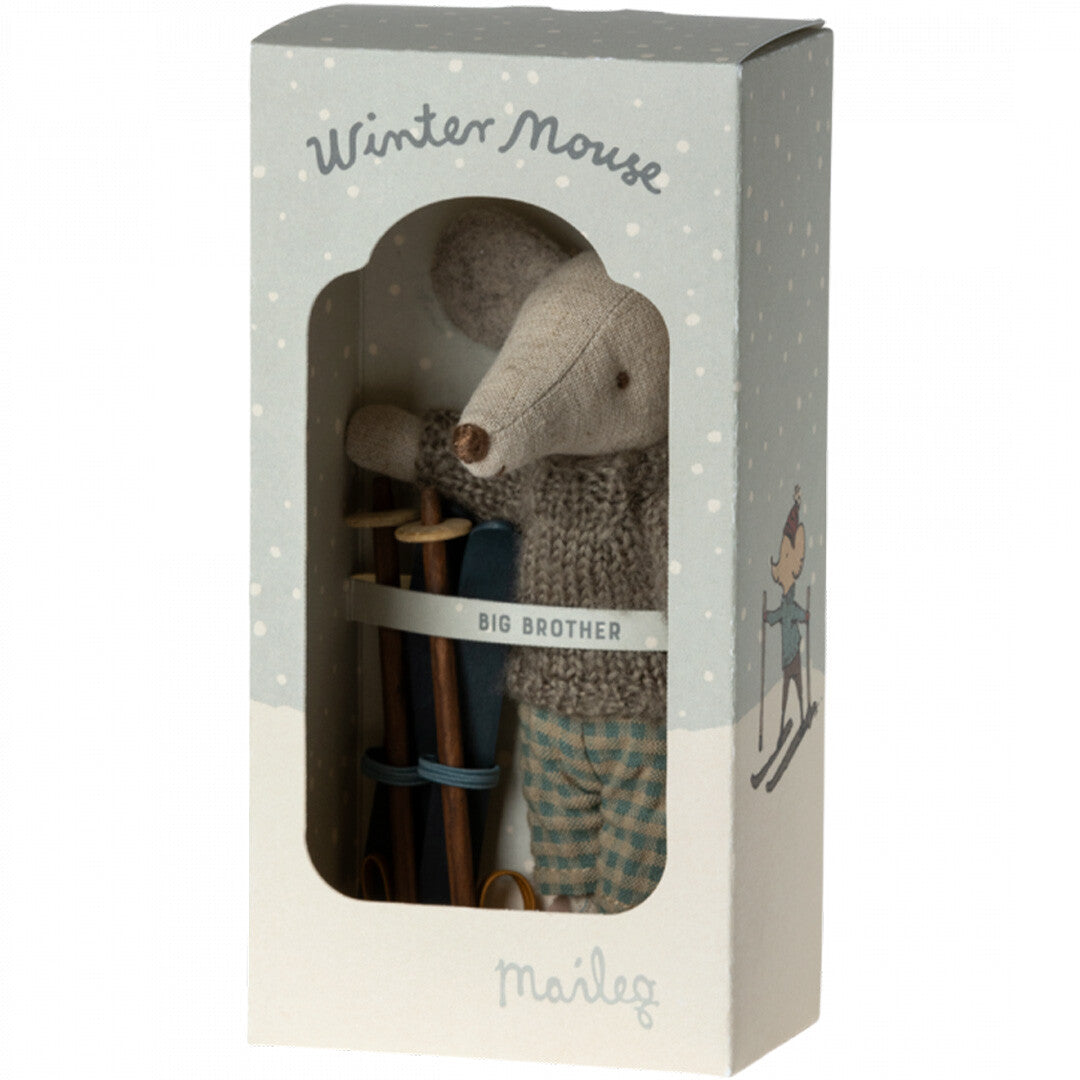 maileg knuffelmuis grote broer op ski's - 13 cm | 17-3212-00 | 3
