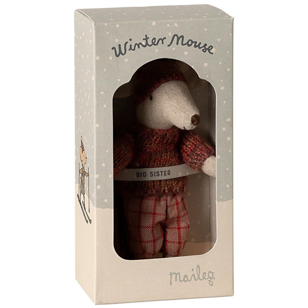 maileg knuffelmuis grote zus op ski's - rose - 13 cm | 17-4210-00 | 1