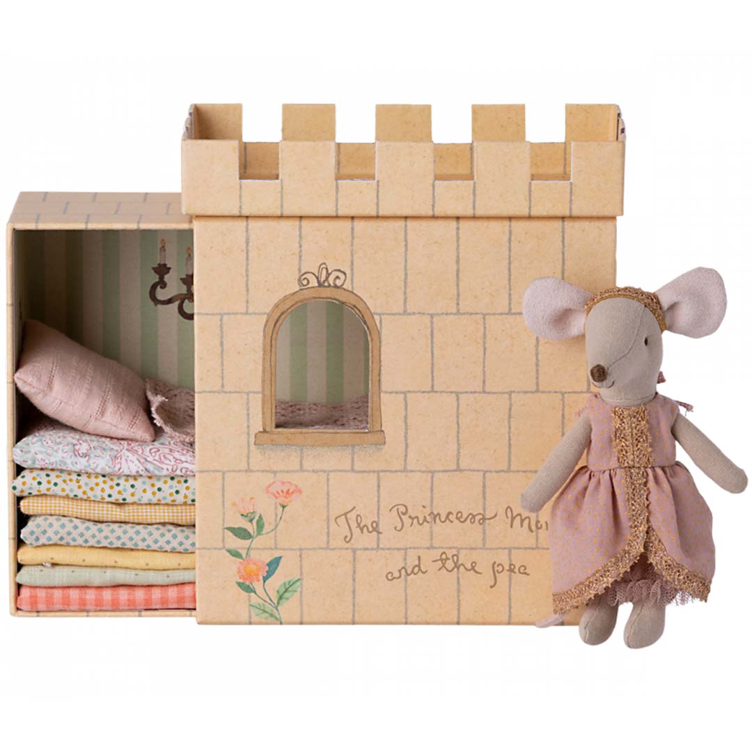maileg knuffelmuis grote zus - prinses op de erwt - roze jurk - 17 cm | 17-3200-01 | 1
