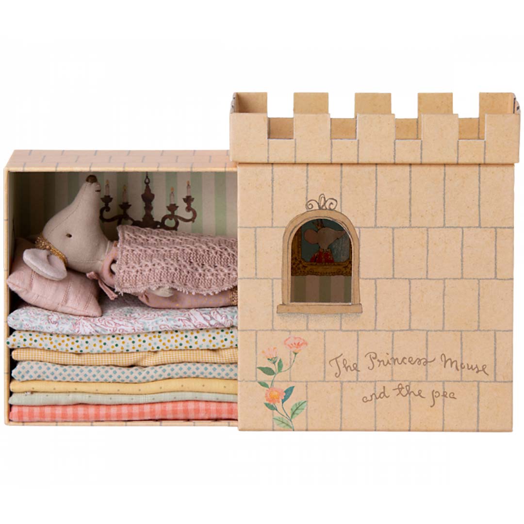 maileg knuffelmuis grote zus - prinses op de erwt - roze jurk - 17 cm | 17-3200-01 | 4